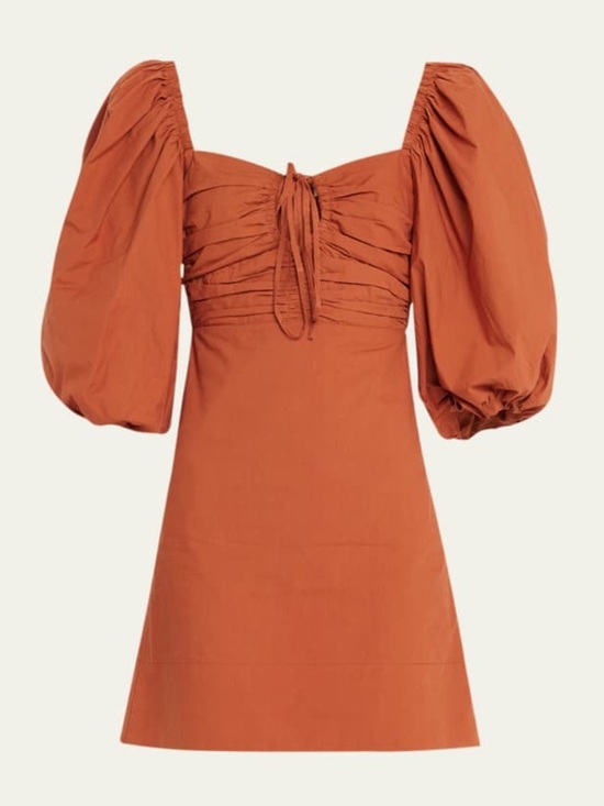 RHODE Dresses & Skirts - NWOT RHODE Jeanne Rust Orange Puff-Sleeve Mini Dress 100% Cotton Size 4